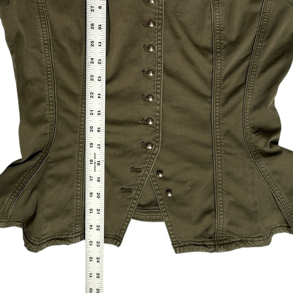 WHITE HOUSE BLACK MARKET Green Military Jacket /Top Peplum V-Neck Button Up sz 6 - Picture 7 of 11
